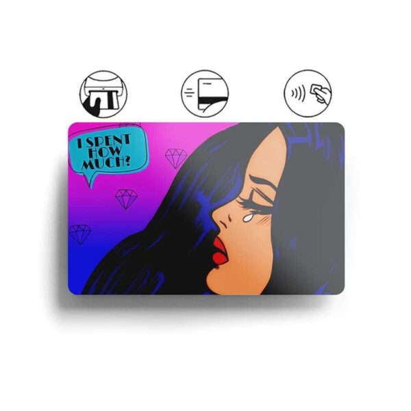 Card Skin Retro Pop Art Crying Girl I Spent How Much Sticker Cute Vintage