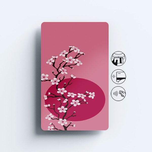 Card Skin Cherry Blossom Trees Credit Card Sticker Cute Japanese Flag Decal Skin Glossy or Holographic Chip Cut Custom Card Wrap