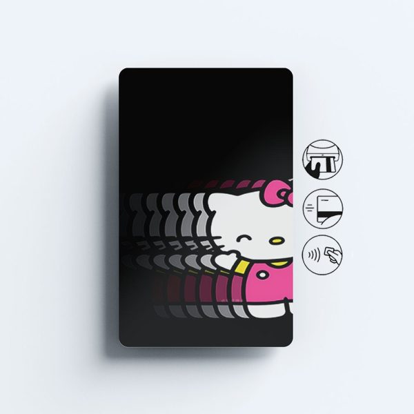 Card Skin Hello Kitty Ghost Trail Kawaii Black Sanrio Decal Glossy or Holographic Cute Custom Card Cover Chip Cut