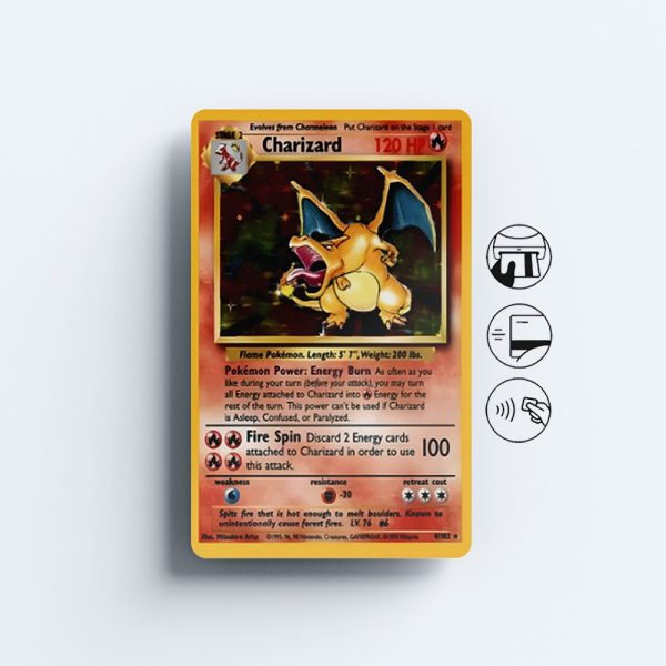 Card Skin Charizard Pokemon Base Set Trading Card Game Credit Card Sticker Decal Skin Glossy or Holographic TCG Chip Cut