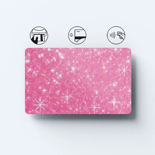 Card Skin Pink Sparkles Credit Card Sticker Cute Sparkly Pastel Decal Skin Glossy or Holographic Chip Cut Custom Card Wrap