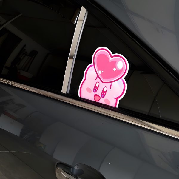 Classic Kirby Holding Heart Peeker Sticker 5In Decal Glossy Waterproof for Laptops, Phone, Skateboard, Water Bottles, Cars, Windows