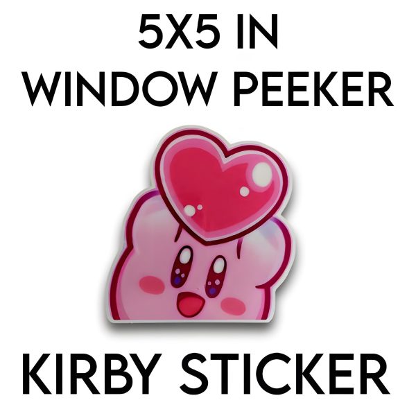 Classic Kirby Holding Heart Peeker Sticker 5In Decal Glossy Waterproof for Laptops, Phone, Skateboard, Water Bottles, Cars, Windows - Image 2