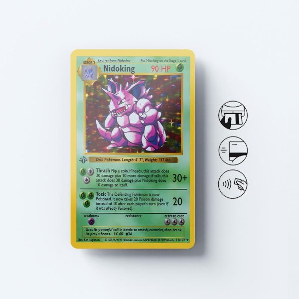 Card Skin Nidoking Base Set First Edition Pokemon Trading Card Game Credit Card Sticker Decal Skin Glossy or Holographic TCG